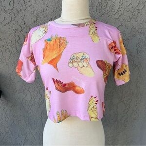 Melody Ehsani ME Nail Cropped Graphic Shirt Pink Tee Small RARE Artsy